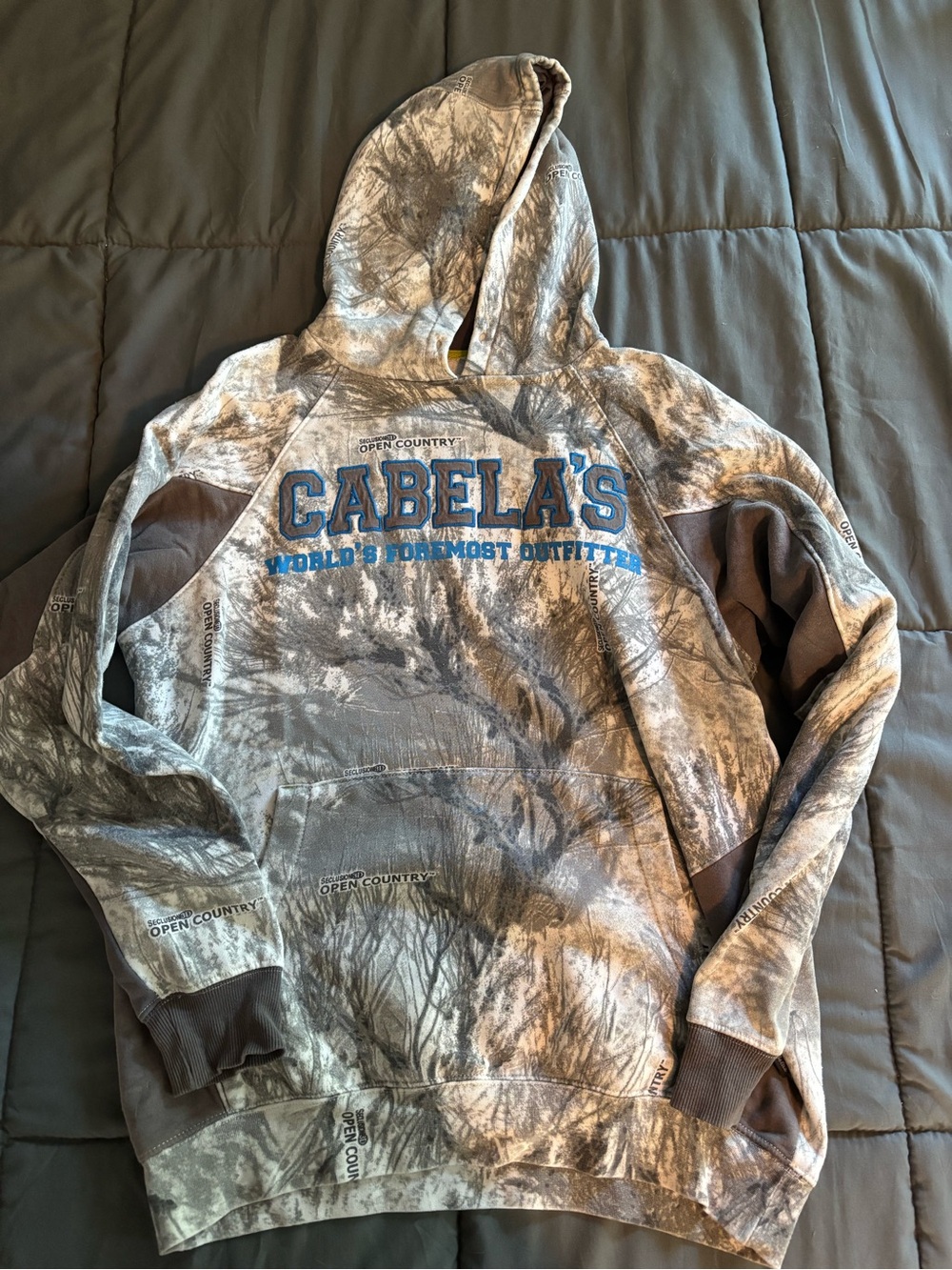 Cabela's Men's Camouflage Crewneck Hoodie - Gray and Brown with Blue Logo